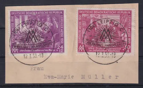 DDR 1950 Leipziger Messe Mi.-Nr. 248-249 mit So.-O LEIPZIG auf Briefstück