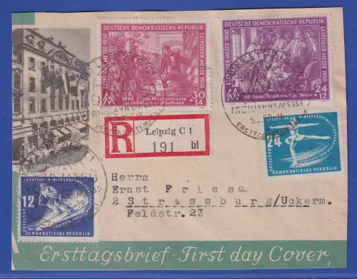 DDR 1950 Mi.-Nr. 246-247, 248-249 in MiF auf R-FDC-Briefstück mit So.-O LEIPZIG 