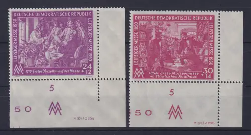 DDR 1950 Leipziger Messe Mi.-Nr. 248-249 Eckrandstücke UR mit Druckvermerk **
