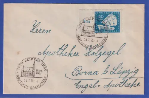 DDR 1950 Bachjahr Mi.-Nr. 259 als EF auf Brief mit So.-O LEIPZIG
