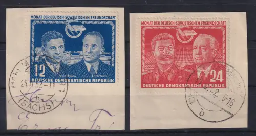 DDR 1951 Dt.-Sowj. Freundschaft Mi.-Nr. 296-297 gestempelt auf Briefstücken