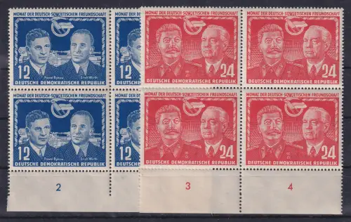 DDR 1951 Dt.-Sowj. Freundschaft Mi.-Nr. 296-297 Unterrandviererblocks **