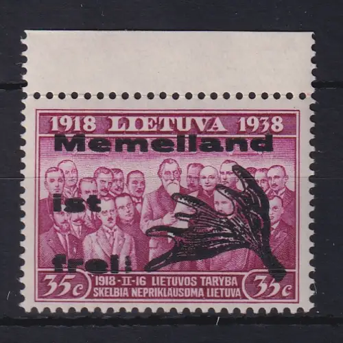 Memelgebiet 1939 Dt. Verwaltung Mi.-Nr. III Type I Oberrandstück postfrisch **