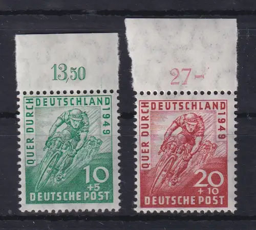 Bizone 1949 Radrennen Mi.-Nr. 106-107 Oberrandstücke postfrisch **