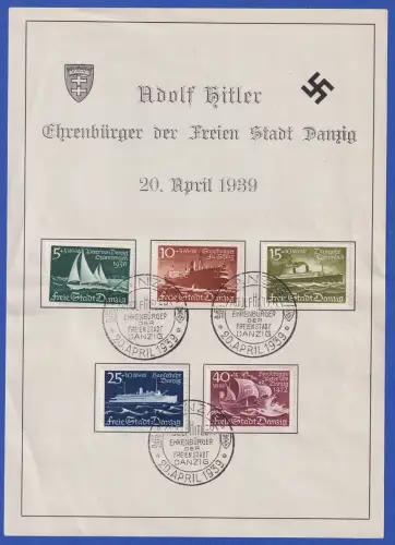 Danzig 1938 WHW Mi-Nr. 284-288 mit So.-O a. Gedenkblatt Ehrenbürgerschaft Hitler