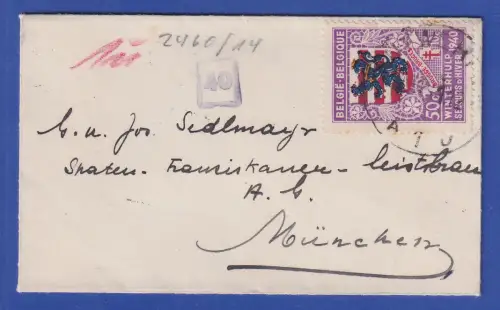 Belgien 1940 Winterhilfe Wappen Brügge Mi-Nr. 538 auf Zensurbrief nach München