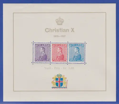Island 1937 König Christian X. Mi.-Nr. Block 1 postfrisch **