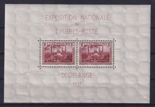 Luxemburg 1937 Briefmarkenausstellung Dudelange Mi.-Nr. Block 2 postfrisch **