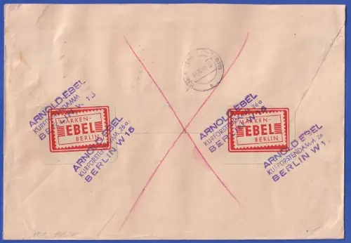 Berlin Glocke mittig 40Pfg-Viererblock und 5 Pfg. auf portoger. R-Eil-LP-Brief