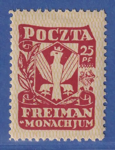 Polen 14.VII.1945 Lager Freimann Briefmarke Poczta 25Pf Monachjum **  