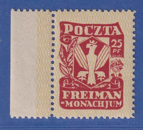 Polen 14.VII.1945 Lager Freimann Briefmarke Poczta 25Pf Monachjum mit Rand **  