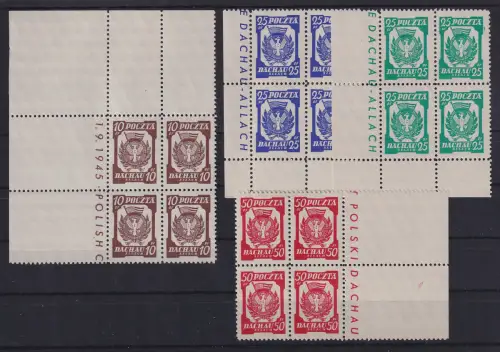 Polen 1.9.1945 Lager Freimann Werte 10-25-25-50 je Viererblock mit Spargummi **