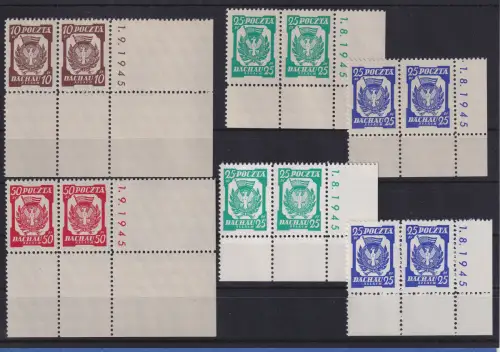Polen 1.9.1945 Lager Freimann kpl. Satz 6 waagerechte Eckrand-Paare ** bzw. (*)