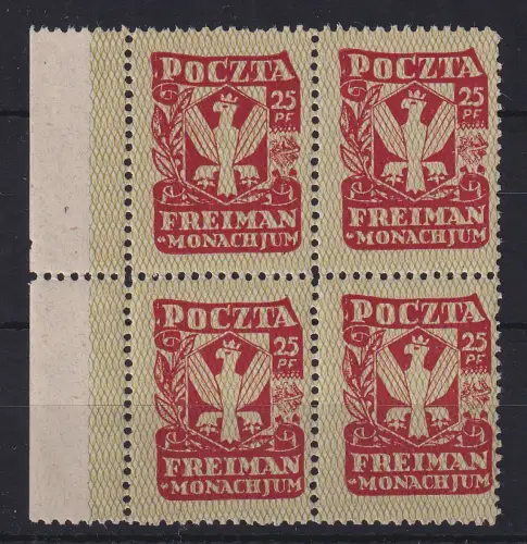 Polen 14.VII.1945 Lager Freimann Briefmarke Poczta 25Pf Rand-Viererblock **