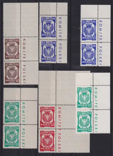 Polen 1.9.1945 Lager Freimann kpl. Satz 6 vertikale Eckrand-Paare ** bzw. (*)