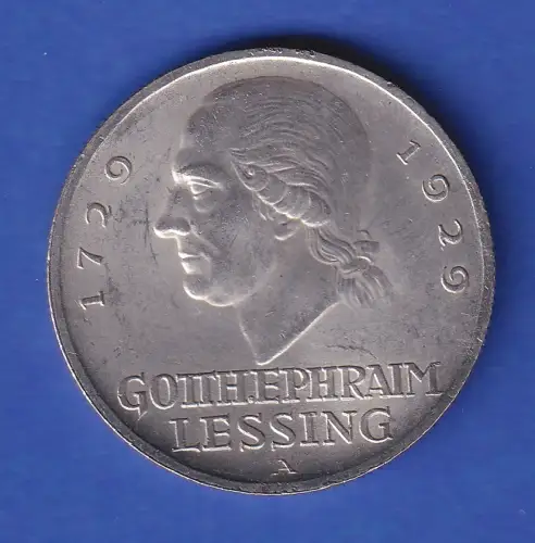 Dt. Reich Silbermünze Gotthold Ephraim Lessing 3 Reichsmark 1929 A ss
