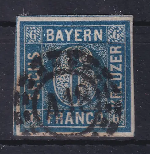 Bayern 6 Kreuzer blau Mi.-Nr. 10 mit OMR 418 Regensburg