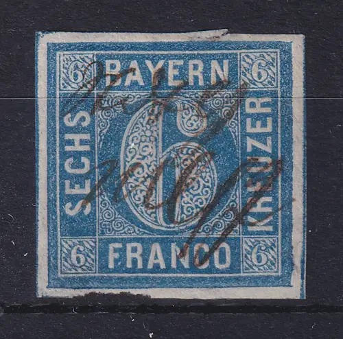 Bayern 6 Kreuzer blau Mi.-Nr. 10 mit Federzug-Entwertung