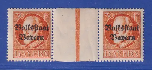 Bayern 1919 Volksstaat 30 Pfg Zwischenstegpaar Mi.-Nr. 123 II A ZW ungebraucht *