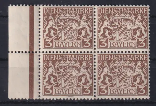 Bayern 1916 Dienstmarken 3 Pfg. Mi.-Nr. 16w Randviererblock postfrisch **
