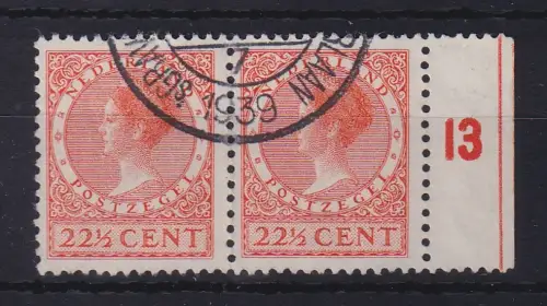 Niederlande 1939 Königin Wilhelmina 22 1/2 Cent Mi.-Nr. A186 Randpaar gestempelt