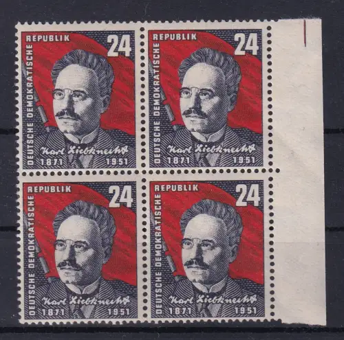 DDR 1951 Karl Liebknecht Mi.-Nr. 294 Randviererblock postfrisch **