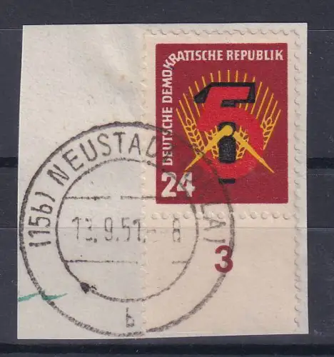 DDR 1951 Fünfjahrplan Mi.-Nr. 293 Unterrandstück O NEUSTADT (ORLA) a. Briefstück