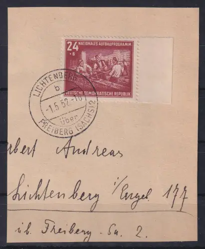 DDR 1952 Aufbauprogramm Mi.-Nr. 304 mit Ersttags-O LICHTENBERG auf Briefstück
