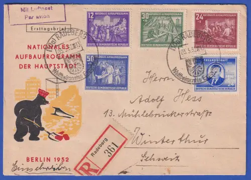 DDR 1952  Mi.-Nr. 303-306 mit 302 auf portoger. LP-R-Auslandsbrief O RADEBERG