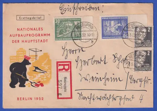 DDR 1952 Aufbauprogramm Mi.-Nr. 305, 306 u.a. auf R-Brief O NEURUPPIN