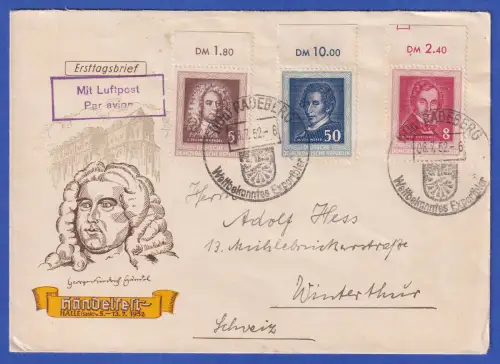 DDR 1952 Komponisten Mi.-Nr. 308-310 Oberrandstücke auf LP-R-Brief O RADEBERG