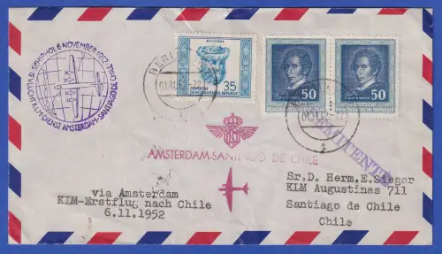 DDR 1952 C. M. von Weber Mi.-Nr. 310 (Paar) mit 314 auf LP-R-Brief nach Chile