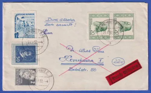 DDR 1952 Mi.-Nr. 312 (Paar), 307, 310 u.a. als MiF auf Eilbrief O CHEMNITZ