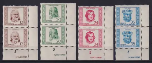 DDR 1952 Persönlichkeiten Mi.-Nr. 311-314 DV je senkr. Eckrandpaar postfrisch **