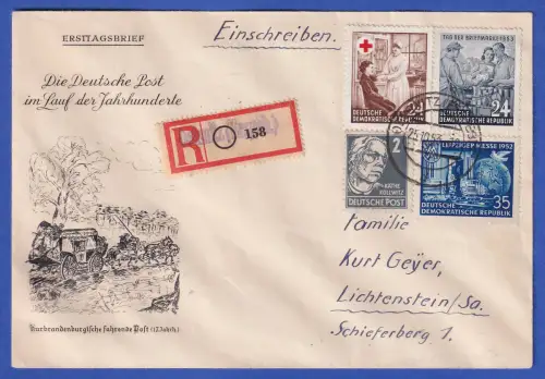 DDR  Mi.-Nr. 316, 385, 396 u.a. als MiF auf R-Brief O OELSNITZ 25.10.53