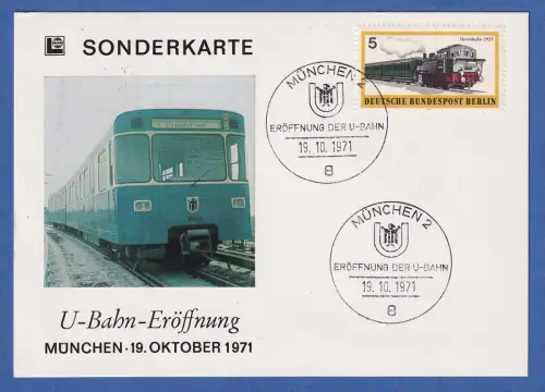 Postkarte 18.10.1971  U-Bahn-Eröffnung in München mit Sonderstempel, Triebwagen
