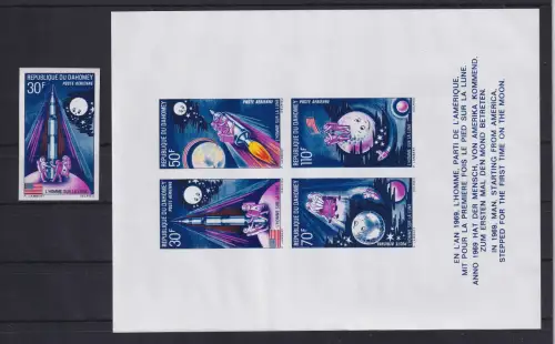 Dahomey (Benin) 1970 Raumfahrt Mi.-Nr. 407 und Block 17 UNGEZÄHNT  ** / MNH