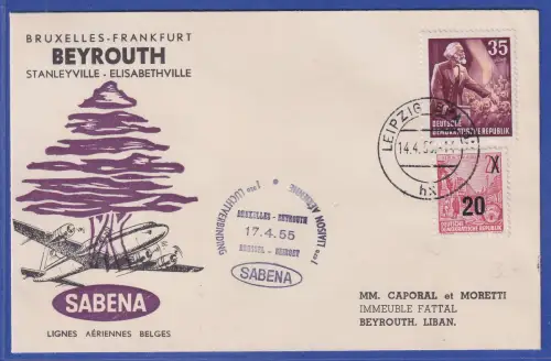 DDR 1953 Karl Marx Mi.-Nr. 350 u.a. auf LP-Brief O LEIPZIG 14.4.55 nach Beirut