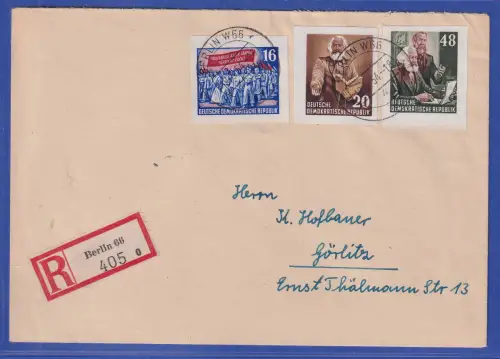 DDR 1953 Karl Marx Mi.-Nr. 388B, 391B, 393B auf R-Brief O BERLIN