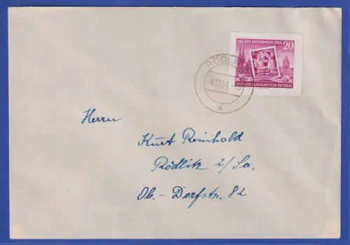 DDR 1954 Tag der Briefmarke Mi.-Nr. 445B als EF auf Brief O RÖDLITZ