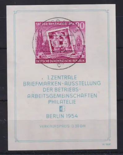 DDR 1954 Tag der Briefmarke Mi.-Nr. Block 10 X I mit Ersttags-O POTSDAM