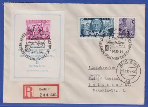 DDR 1954 Mi.-Nr. Block 10 I mit Plattenfehler u.a. auf R-FDC mit So.-O BERLIN
