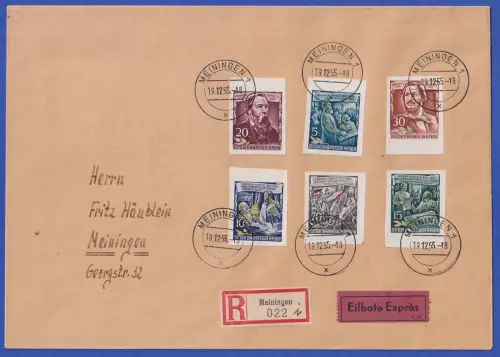 DDR 1955 Friedrich Engels Mi.-Nr. 485-490 B auf Eil-R-Brief O MEININGEN