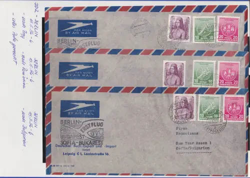 DDR 1956 Lot 3 portogerechte Luftpostbriefe Lufthansa Erstflüge O BERLIN 