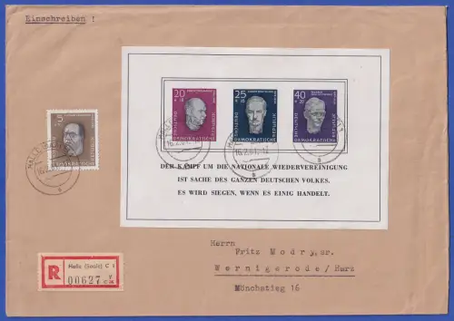 DDR 1961 Mi.-Nr. Block 15 mit 752 in portoger. MiF auf R-Brief O HALLE (SAALE)