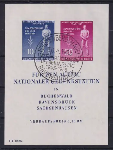 DDR 1955 Aufbau nationaler Gedenkstätten Mi.-Nr. Block 11 mit So.-O FÜRSTENBERG