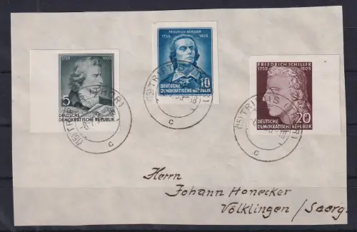 DDR 1955 Schiller-Jahr Mi.-Nr. 464-466 B O TRIPTIS auf Briefstück