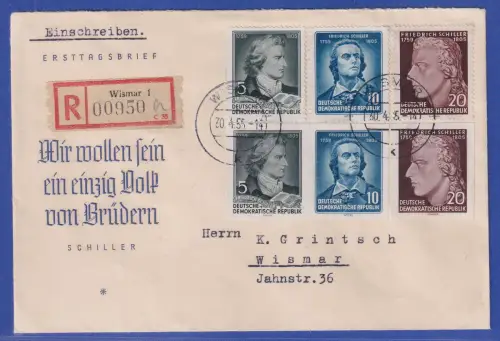 DDR 1955 Schiller-Jahr Mi.-Nr. 464-466 A und B auf R-FDC O WISMAR