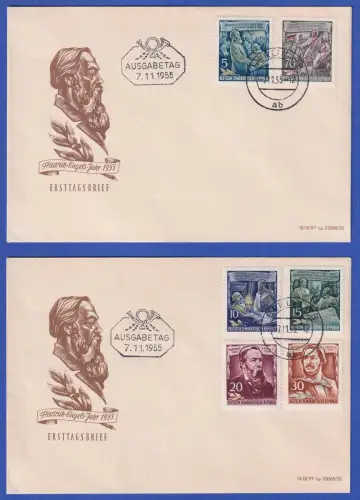 DDR 1955 Friedrich Engels Mi.-Nr. 485-490 Satz auf 2 FDC O BERLIN