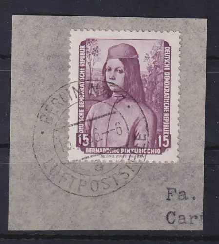 DDR 1955 Restituierte Gemälde 15 Pfg. Mi.-Nr. 506 O BERLIN auf Briefstück
